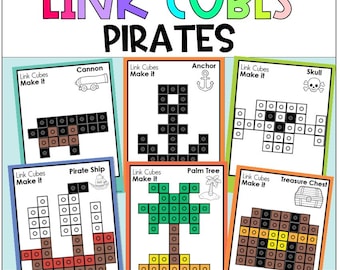 Printable Math Pirates Theme Link Cubes Mats, Task Cards, Snap Cubes, Classroom Center, Math Activity