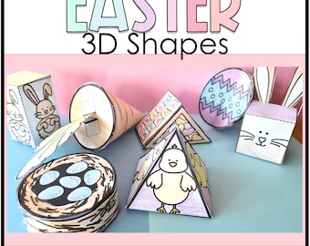3D Shapes, Easter Math Crafts Activity Classroom Homeschool Printable Template