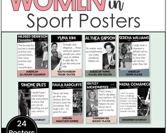 Women's History Month Women in Sports Inspiring Quotes Printable Posters for Classroom Bulletin Board Library Famous Sporting Heroines