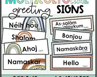 Diversity Classroom Cutouts - 40 Pcs Multicultural Hello Goodbye Language Posters