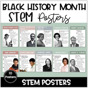 Black History Month STEM Careers Posters Printable Scientists, Engineers, Mathematicians, Inventors Classroom Library Bulletin Board
