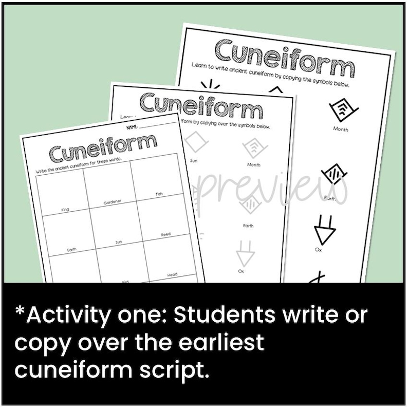 Ancient Mesopotamia Cuneiform Writing Script Activity, Ancient History, Sumer, Homeschool, Classroom Printable image 2