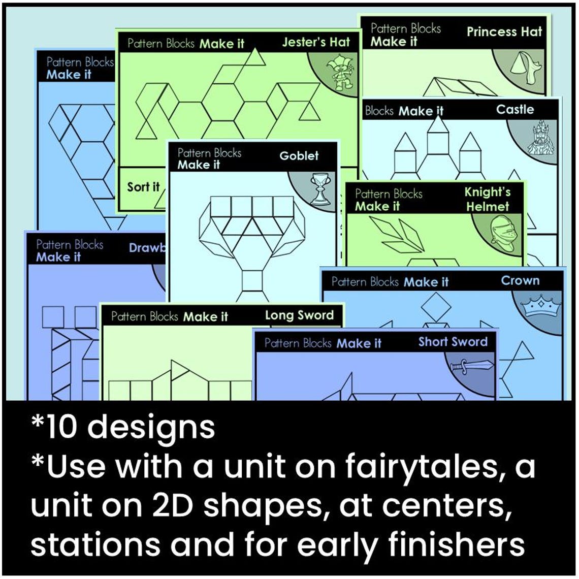 Printable Math Fairytale Pattern Block Mats, Task Cards, Design ...