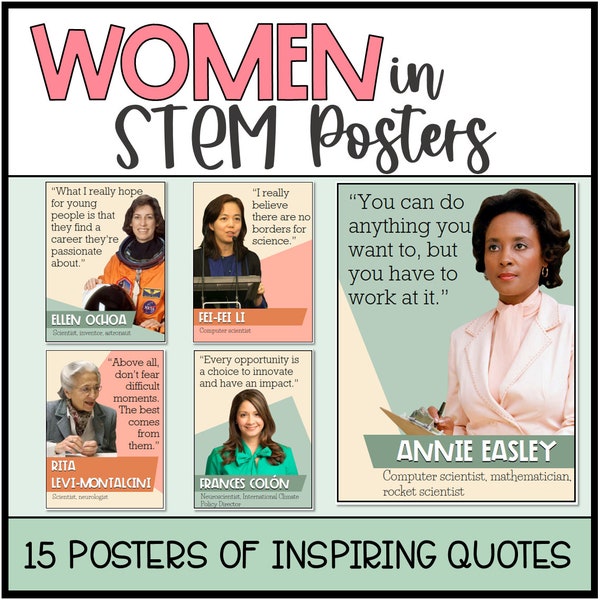 Women STEM Printable Posters Inspiring Quotes Women Scientists, Engineers, Mathematicians, Computer Scientists, Women's History Month