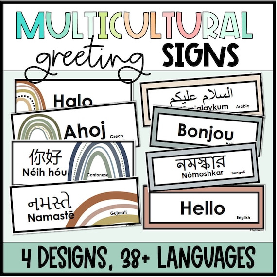 Hello in Different Languages, Greetings, Multicultural, Multilingual Signs, Printable, Classroom, ESOL, EFL, ESL