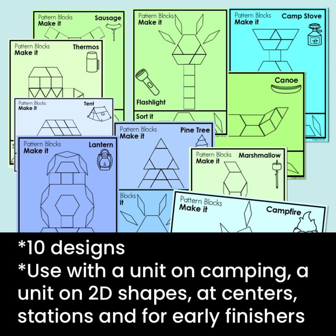 Printable Math Camping Theme Pattern Block Mats, Task Cards, 2D Shapes ...