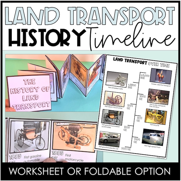 History Land Transport Timeline, Printable Worksheet, Interactive Foldable Mini-book, Digital Download, Social Studies, Homeschooling