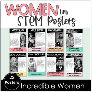 Women's History Month STEM Careers Printable Posters for Classroom Bulletin Board Library Mathematicians Scientists Engineers Astronauts