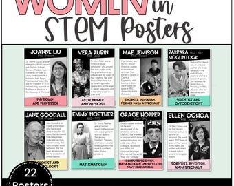 Women's History Month STEM Careers Printable Posters for Classroom Bulletin Board Library Mathematicians Scientists Engineers Astronauts