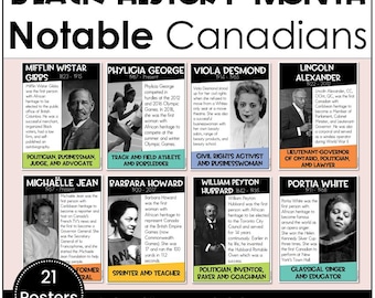 Black History Month Canada Notable Canadians Printable Posters Famous African Canadian People Bulletin Board or Library