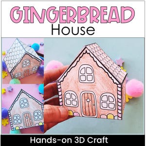 Druckbares Lebkuchenhaus Handwerk, Vorlage, 3D Lebkuchenhaus, Weihnachtsaktivität, Klassenzimmer Handwerk