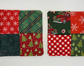Posavasos reversibles hechos a mano para las fiestas: juego de 4 (opciones livianas y pesadas disponibles): café, tela