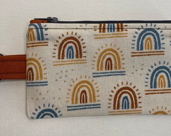 Geldbörse/Kartenhalter mit Schlüsselring und Karabiner im Boho Regenbogen Muster