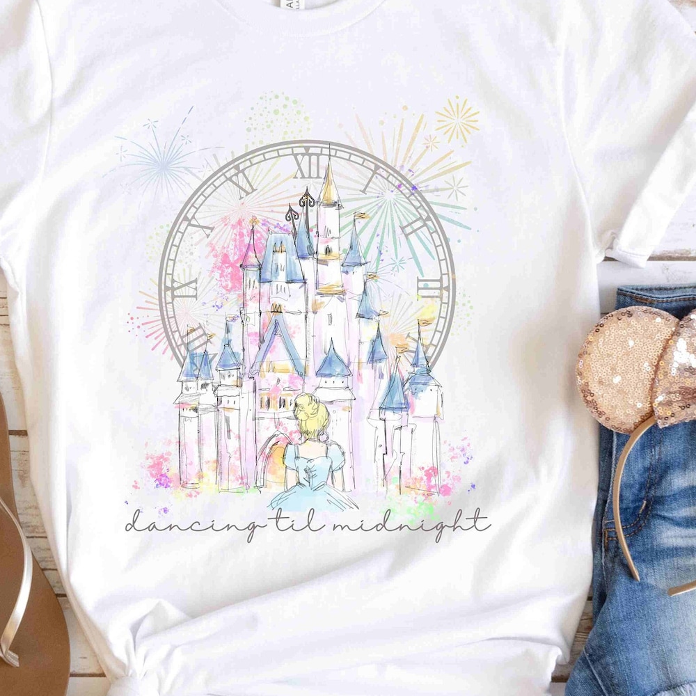 New Years Disney Shirt | Happy New Years 2024 | Cinderella New Years | Dancing Til Midnight | Disney Doodle Watercolor New Year Teesummer