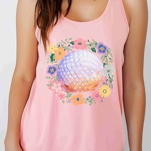 Epcot Floral Tank Top | Women&#39;s Epcot Tank Top | Epcot Flower and Garden Sleeveless Shirt | Matching Epcot Tank Tops | Spaceship Earth Tank
