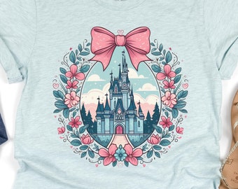 Coquette Castle T-shirt met korte mouwen | Rozeblauw sprookjeskasteel | T-shirt Disneykasteel