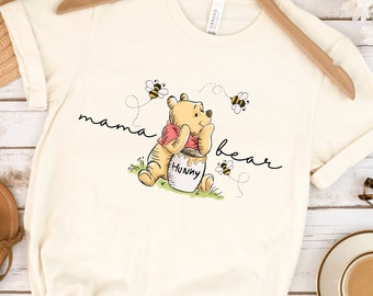 Winnie The Pooh Mama Bear Shirt | Winnie the Pooh Baby Shower Shirt | Cute Pooh Shirt | Pooh and Flowers Shirt | Disney Winnie the Pooh