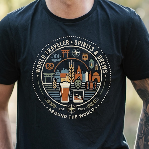 Epcot World Traveler Moisture Wicking Tee | Mens Drinking Around the World Dri Fit Shirt