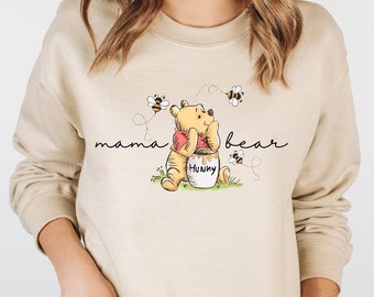 Winnie The Pooh Mama Bear Sweatshirt | Winnie the Pooh Baby Shower Sweatshirt | Cute Pooh Sweatshhirt | Pooh and Flowers Shirt