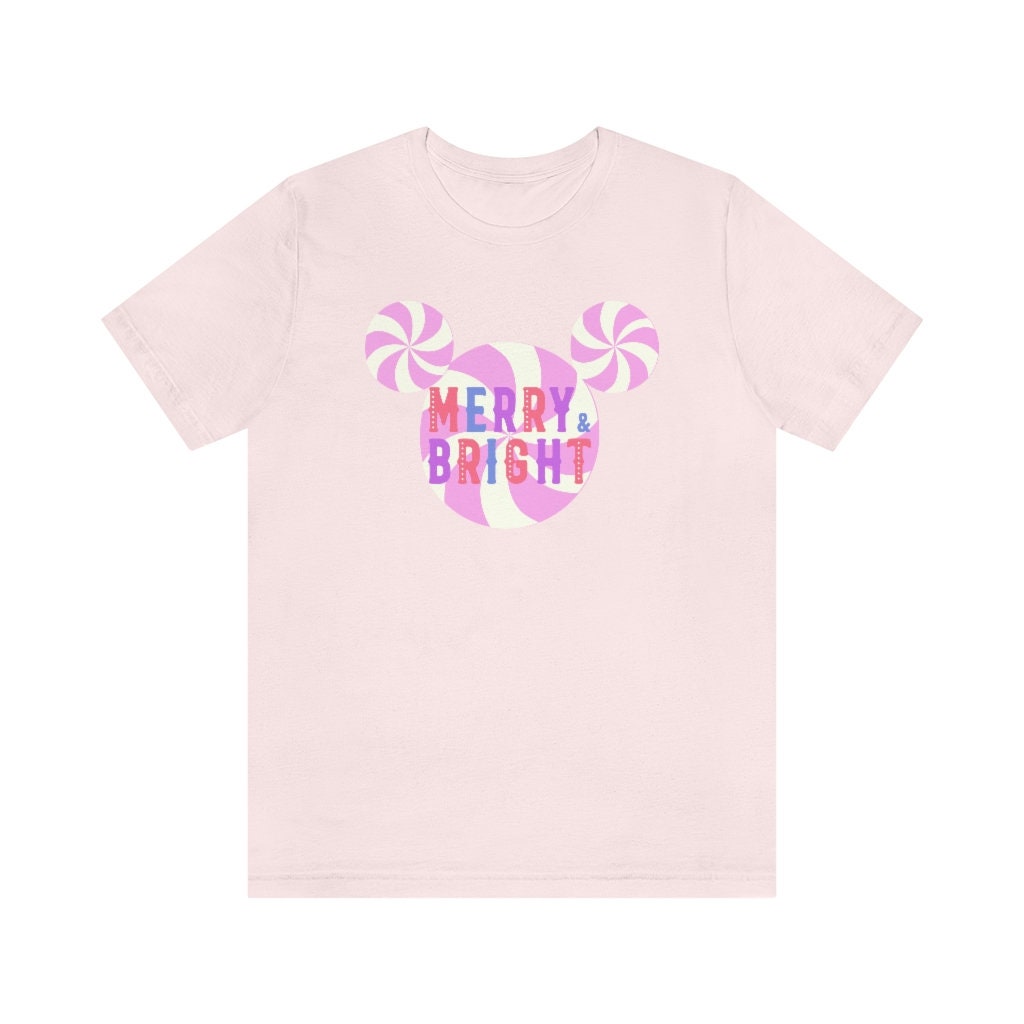Discover Merry and Bright Mickey Christmas Shirt | Pastel Christmas Shirt | Pink Christmas Disney Shirt | Preppy Christmas Shirt