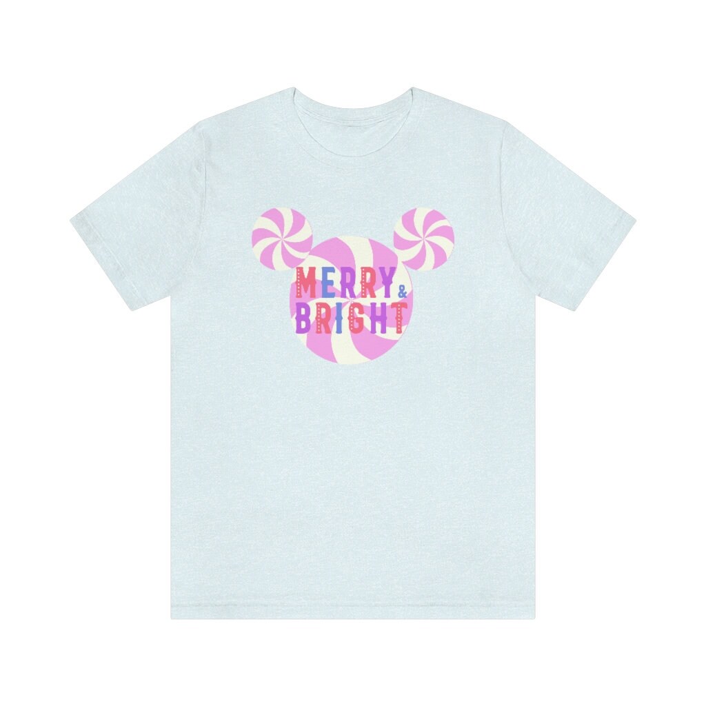 Discover Merry and Bright Mickey Christmas Shirt | Pastel Christmas Shirt | Pink Christmas Disney Shirt | Preppy Christmas Shirt