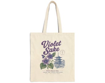 Diseño de camiseta y bolso con estampado floral de pagoda de Violet Sake: gráfico botánico vintage.