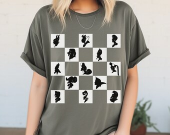 Camiseta con estampado de cuadros de villanos de Disney en colores cómodos / Camiseta gráfica clásica de villanos de Disney / Camiseta de Halloween de Disney