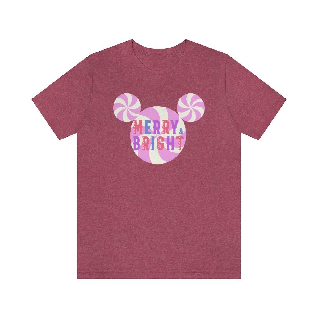 Discover Merry and Bright Mickey Christmas Shirt | Pastel Christmas Shirt | Pink Christmas Disney Shirt | Preppy Christmas Shirt