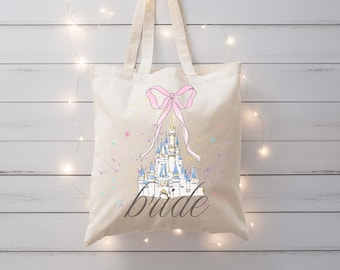 Bride Cotton Canvas Tote Bag | Coquette Castle Disney Bride Tote Bag | Bride Tote Bag | Castle Bow Cute Tote