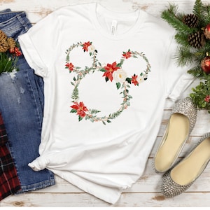 クリスマス ミニー ヘッド シャツ | ミニー ヘッド クリスマス フラワー シャツ | ミニー フラワー ボウ シャツ | ミニー マウス シャツ | ミッキー マウス シャツ