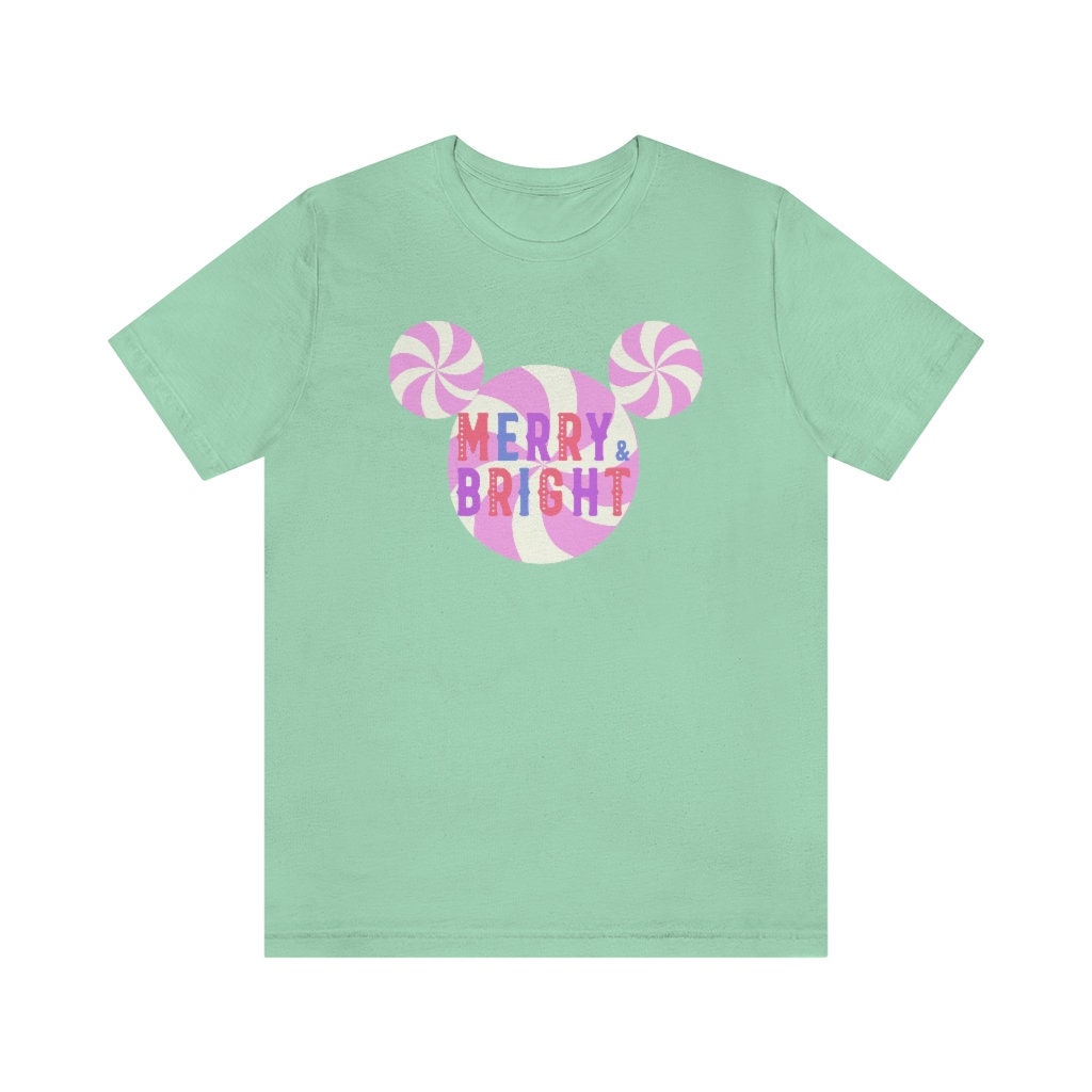 Discover Merry and Bright Mickey Christmas Shirt | Pastel Christmas Shirt | Pink Christmas Disney Shirt | Preppy Christmas Shirt