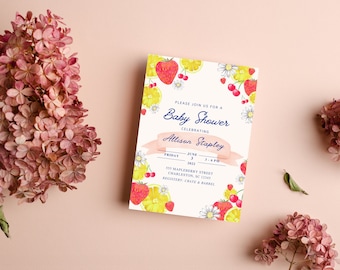 Baby Shower Invite - Sweet Berry Summer - Editable Template