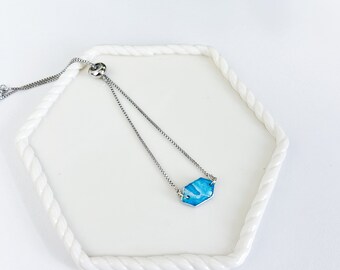Blue and Silver Bracelet, Adjustable Bracelet, Clay Jewelry, Summer Jewelry, Ocean Blue Waves, Lightweight Bracelet, Silver Chain Bracelet