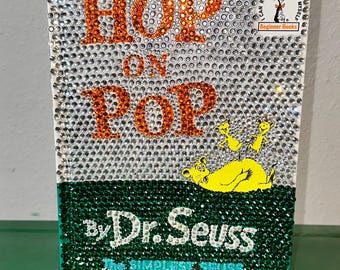 Rhinestone &#39;Hop on Pop&#39; Book Cover | Glittering Dr. Seuss Decor | Unique Children&#39;s Book Art | Unique Gift for Book Lovers | Decorated Cover