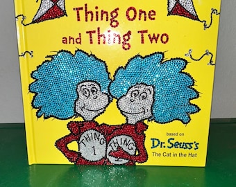 Rhinestone &#39;We Are Thing One and Thing Two&#39; Book Cover | Sparkling Dr. Seuss Decor | Unique Children&#39;s Book Art | Decorated Cover