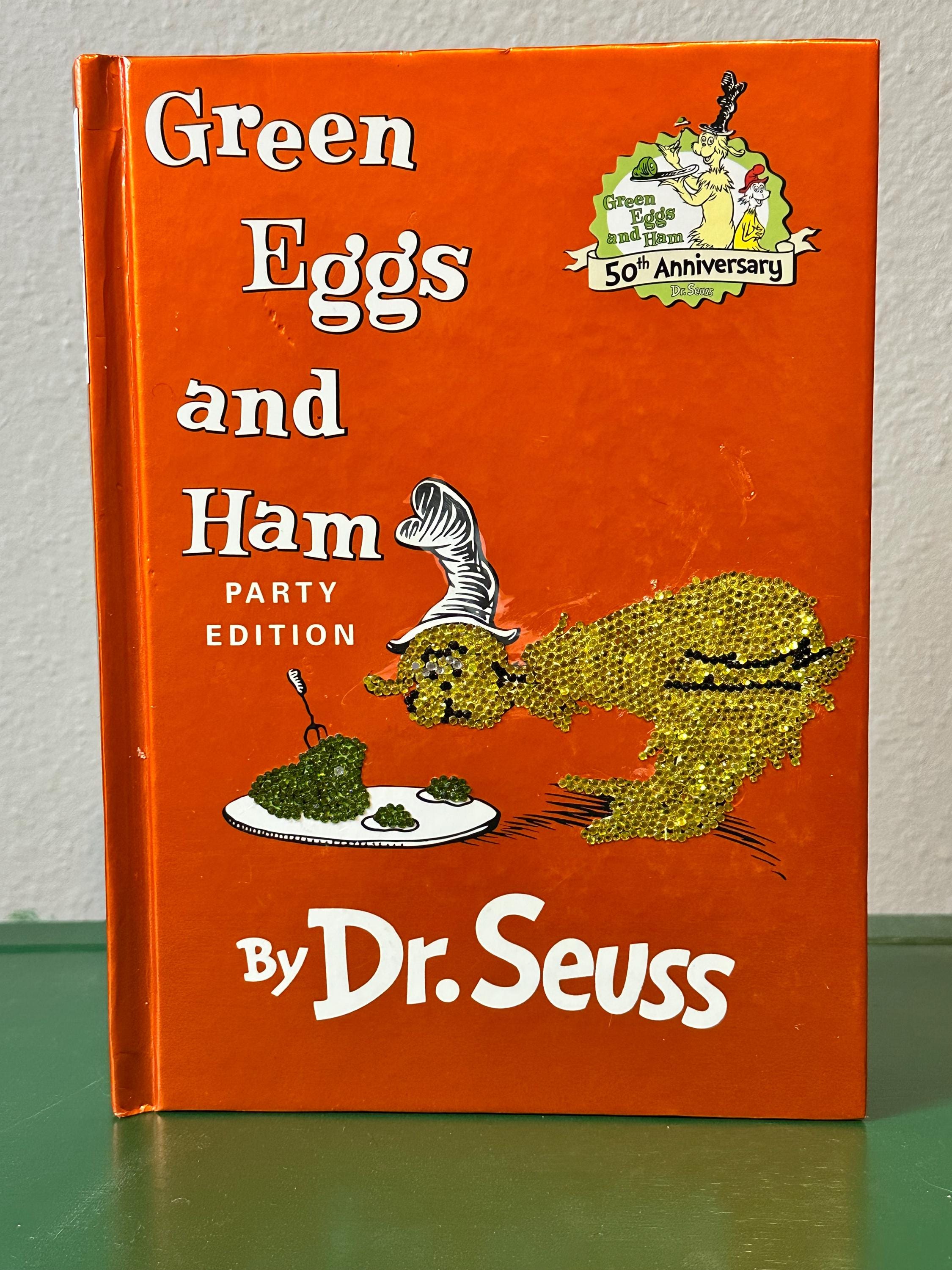 Rhinestone 'Green Eggs and Ham' Book Cover | Sparkling Dr. Seuss Decor | Unique Children's Book Art | Unique Gift for Book Lovers