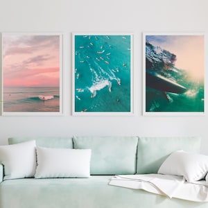 Surf Posters 3 Pack, Surf Coastal Art, Surf Summer Wall Print, Surf Wall 3 Art Bundle, Set of 3 Surf Prints