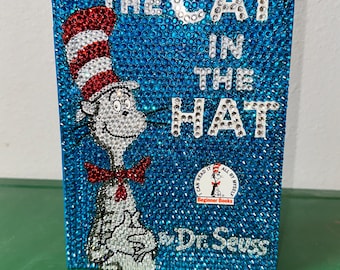 Rhinestone &#39;The Cat in the Hat&#39; Book Cover | Sparkling Dr. Seuss Decor | Unique Children&#39;s Book Art | Decorated Cover | Unique Cover