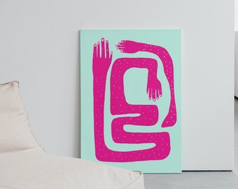 Abstract pink hands digital print