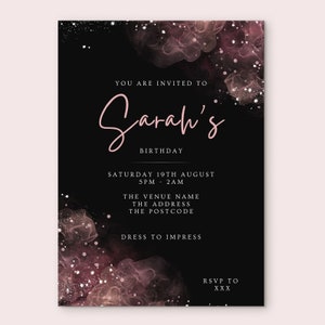 Editable Pink and Black Invitation, Birthday Invitation, Printable Personalised Invitation Template, Downloadable Digital Party Invite