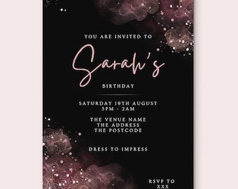 Editable Pink and Black Invitation, Birthday Invitation, Printable Personalised Invitation Template, Downloadable Digital Party Invite