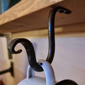 Hand Forged Under Cabinet Hook: Iron Shelf Hanger, 10cm Height