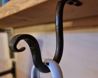 Hand Forged Under Cabinet Hook: Iron Shelf Hanger, 10cm Height