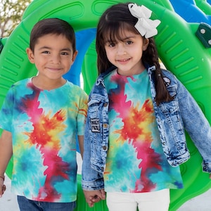 Vibrant Burst Tie Dye Kids Crew Neck T-shirt