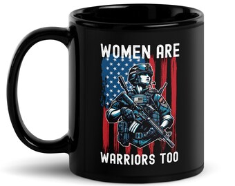 Female US Marine Warrior Glossy Mug: Patriotic Military Gift