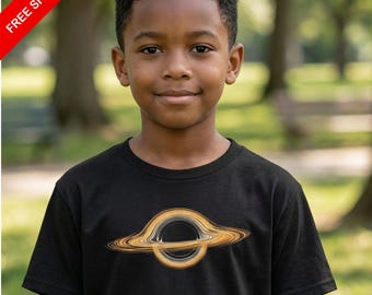 Kids Black Hole Space Shirt, Astronomy Science Tee, 100% Cotton (Boys Girls)