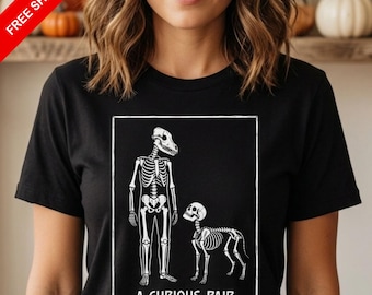 A Curious Pair Skeleton T-Shirt Vintage Gothic Dog Owner Funny Graphic Tee