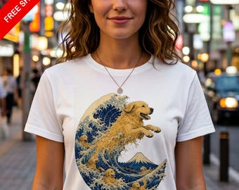 Golden Retriever T-Shirt | Japanese Art Dog Gift | Hokusai Tee