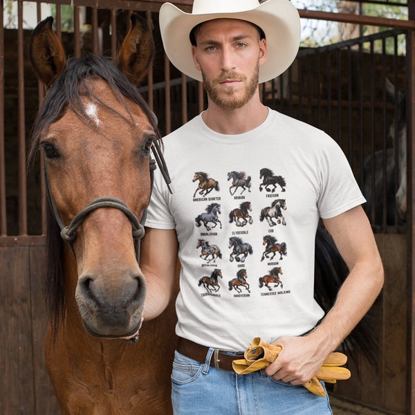 T-shirt amateur de chevaux, types et races de chevaux, t-shirt passionné d'équitation, t-shirt éleveur de chevaux