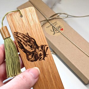 Gift Ready Bible Bookmark, Prayer Hands, Wooden Bookmark, Religious Bookmark, Bible Bookmark, Wooden Cross, Handmade Bookmark, Wrapped Gift